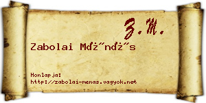 Zabolai Ménás névjegykártya